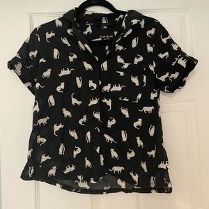 Kate Spade Cat Pajamas Black with White Cat Print